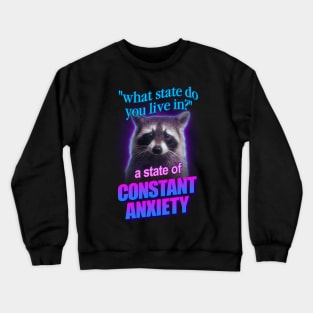 What state do you live in? a state of constant anxiety raccoon word art Crewneck Sweatshirt